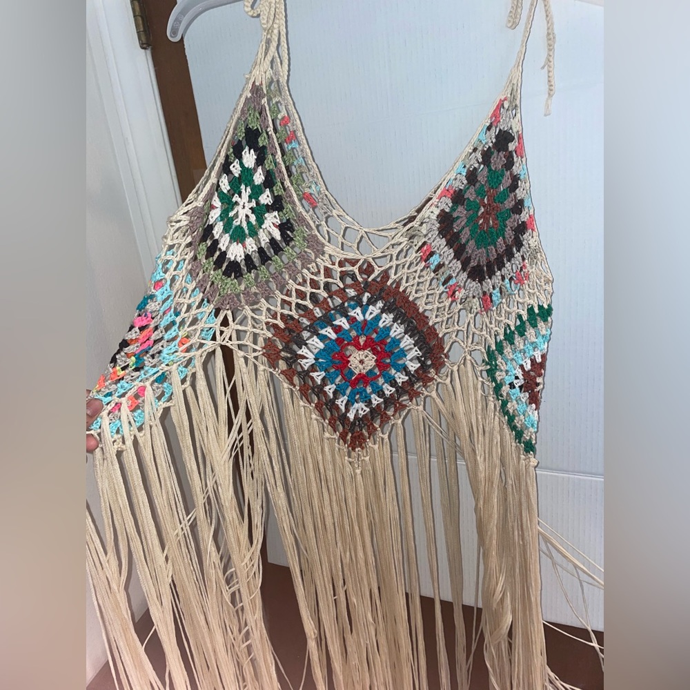 SheIn crochet top with fringe.